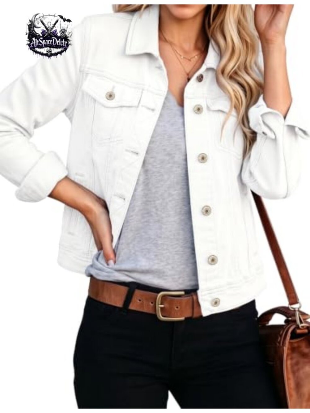 Women's Stretch Button Down Long Sleeve Denim Trucker Jean Jacket with Pockets